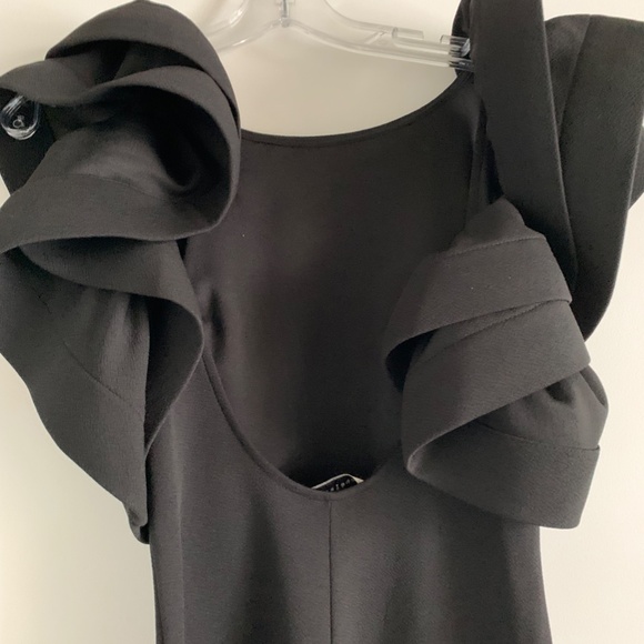Black Low Back Dress with Puff Sleeves - Picture 2 of 3